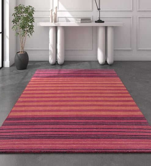 Red Geometrical Wool 5 ft X 8 ft Flat Weaves