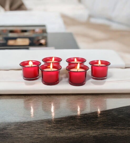 Red Glass Votive Candles Set Of 6