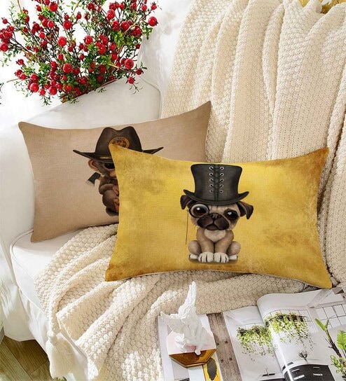 Beige Jute Abstract 12x18 inches Cushion Covers (Pack of 2)