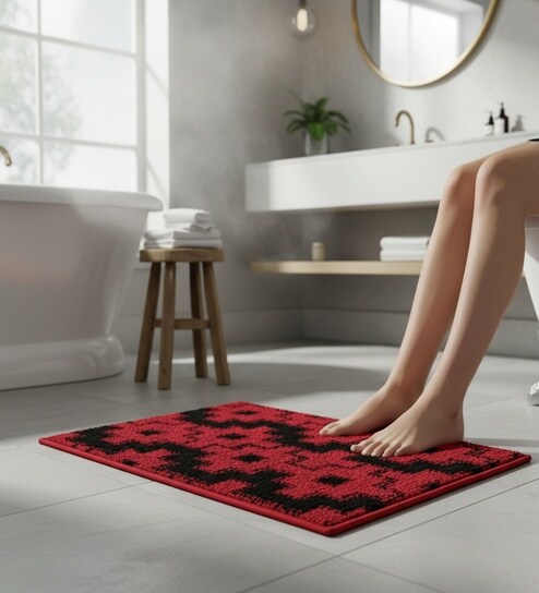 Red Abstract Microfiber 24X16 Inches Anti-Skid Door Mat