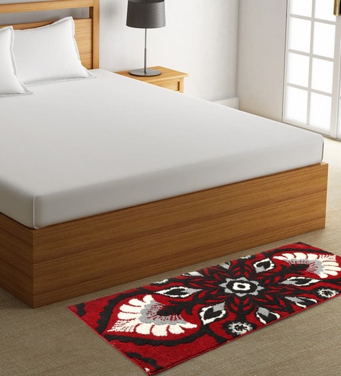 Red Microfiber 55 x 22 Inches Machine Made Floor Runner