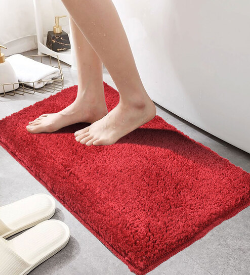 Red Microfiber AntiSkid 16 X 24 Inches Bath Mat