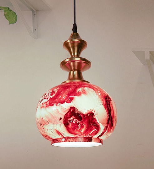 Red Mild Steel and Glass Single Hanging Light
