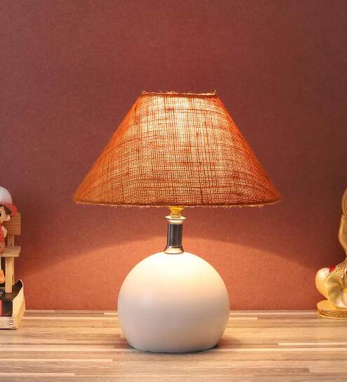 Red Natural Fiber Shade Table Lamp With White Base By Foziq
