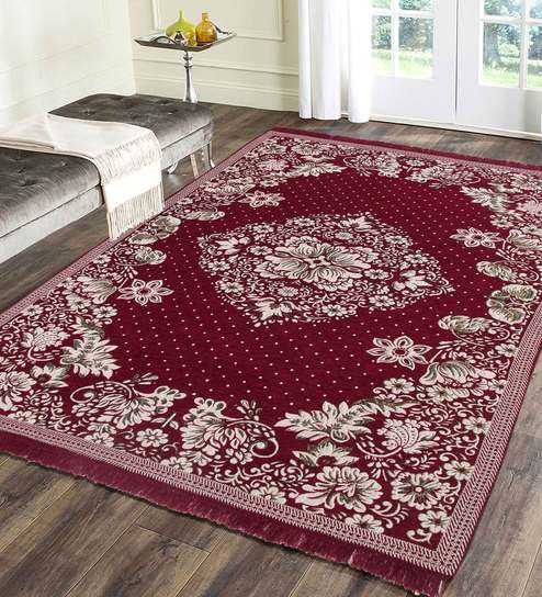 Red Chenille Persian 4 x 6 Feet Machine Made Carpet