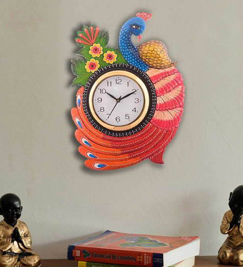 Buy Red Paper Mache Analog Wall Clock By Ecraftindia Online