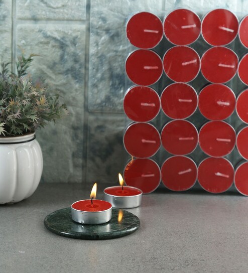 Buy Red Paraffin Wax Tea Light Set Of 50 By Orlando S Decor