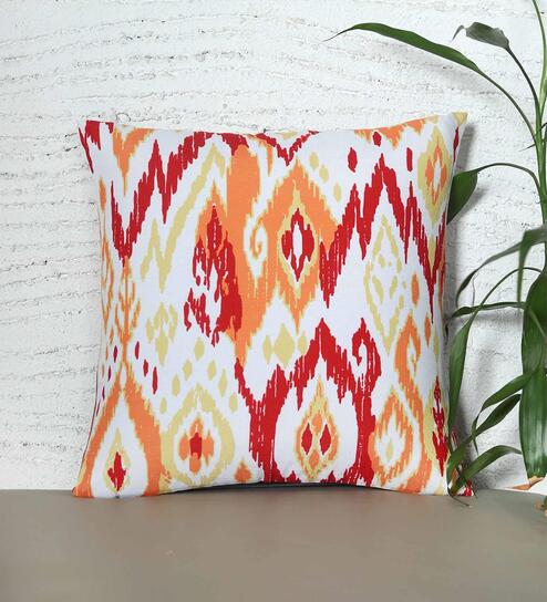 Red Poly Cotton Abstract 16x16 inches Cushion Covers (1pc) by Zeba