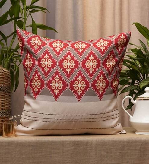 Red Traditional Polycanvas 20 x 20 Inch Cushion Cover by Zeba