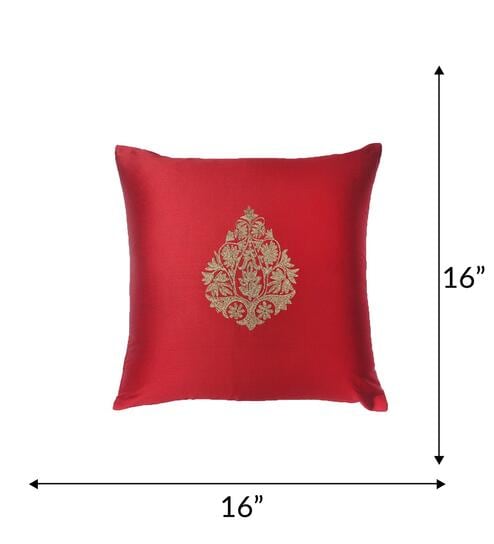 Red Polyester  Traditional 16x16 inches Cushion Covers (1pc) by Zeba