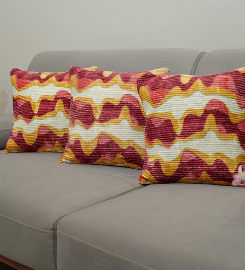 Red Polyester Abstract 20x20 inches Cushion Covers Set of 3