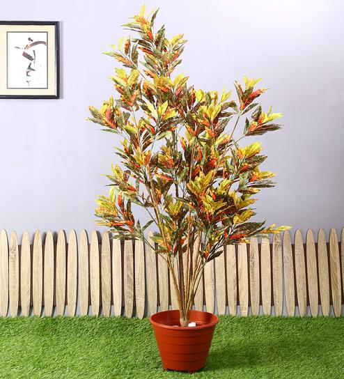 Red Polyester Artificial Croton Flower Without Pot