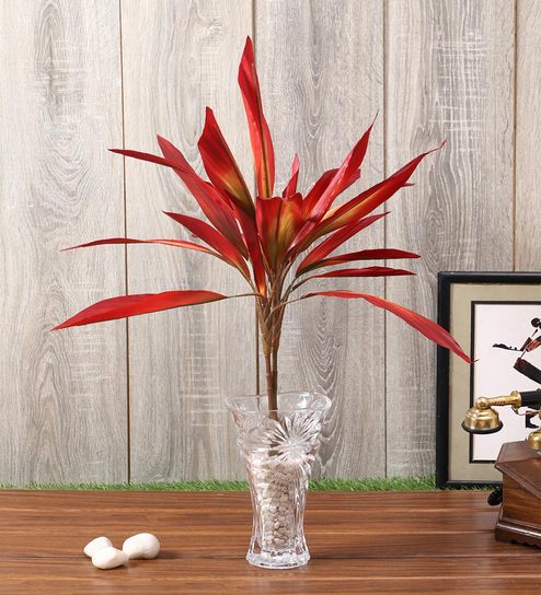 Red Polyester Artificial Draceana Plant Without Pot