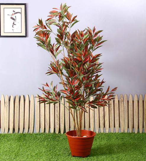 Red Polyester Artificial Draceana Plant Without Pot