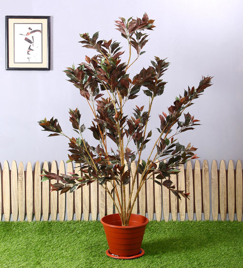 Red Polyester Artificial Ficus Plant Without Pot