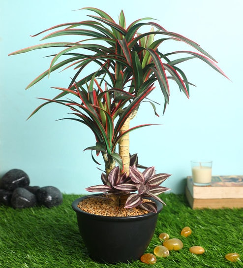 Red Polyester Artificial Plant With pot