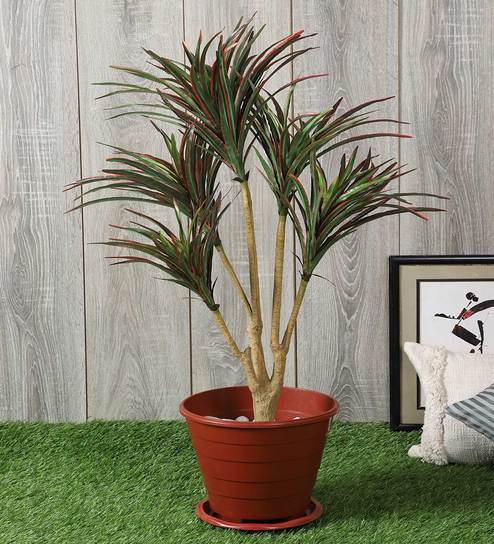 Polyester Red Yucca Without Pot Artificial Plants
