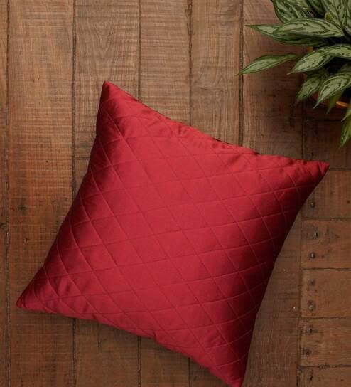 Red Textured Polyester Blend 16 x 16 Inches Cushion Cover by Zeba