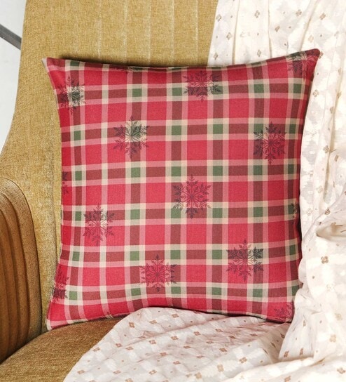 Red Polyester Geometric 16x16 inches Cushion Cover  by Zeba