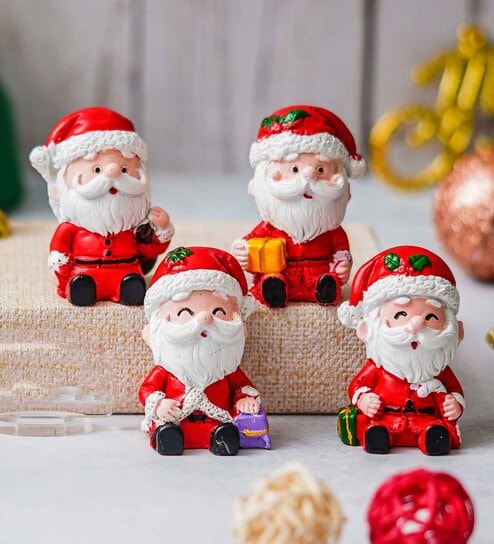 Red Resin Christmas Figurines Toys (Set of 4)