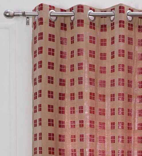 Buy Red Semisheer Cotton 5 Feet Eyelet Window Curtain By Soumya