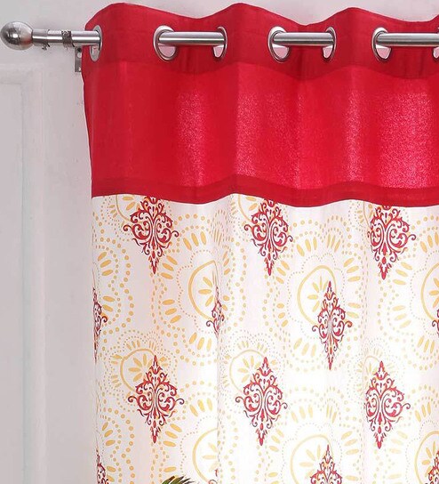 Buy Red Semisheer Cotton 5 Feet Eyelet Window Curtain By Soumya