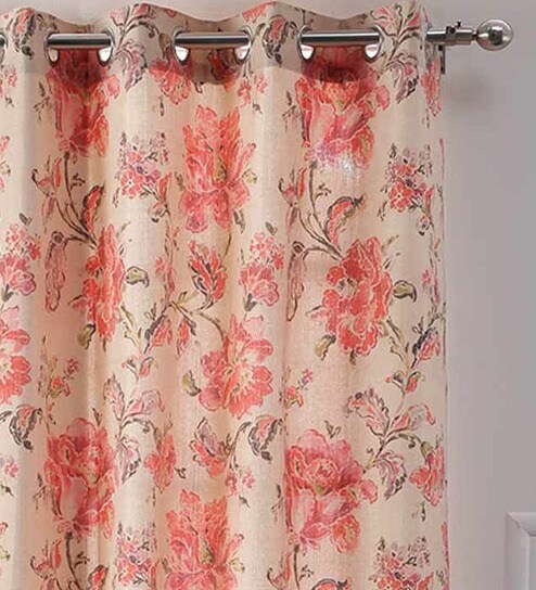Buy Red Semisheer Jute 7 Feet Eyelet Door Curtain By Soumya