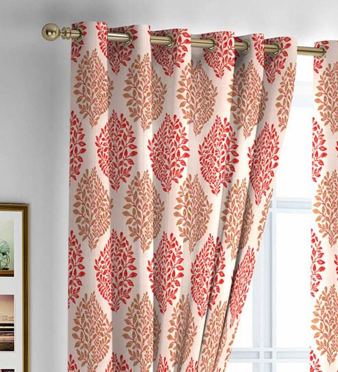 Buy Red Semisheer Polyester 8 Feet Eyelet Long Door Curtain By