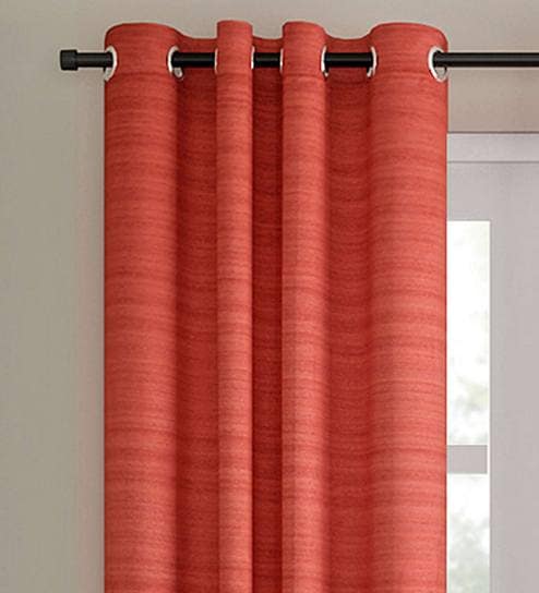 Buy Red Semisheer Silk 9 Feet Eyelet Long Door Curtain By Soumya