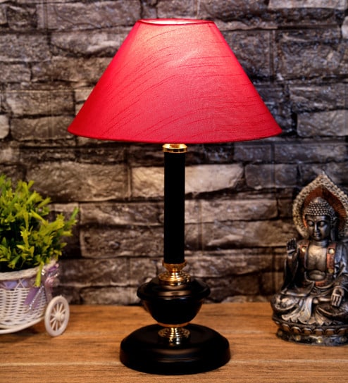 Como Red Fabric Shade Night Lamp With Metal Base By Foziq