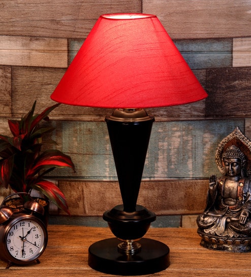 Red Shade Table Lamp With Metal Base By Foziq