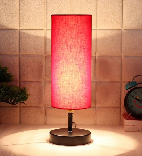 Euclid Red Cottan Fabric Shade Table Lamp With Iron Base