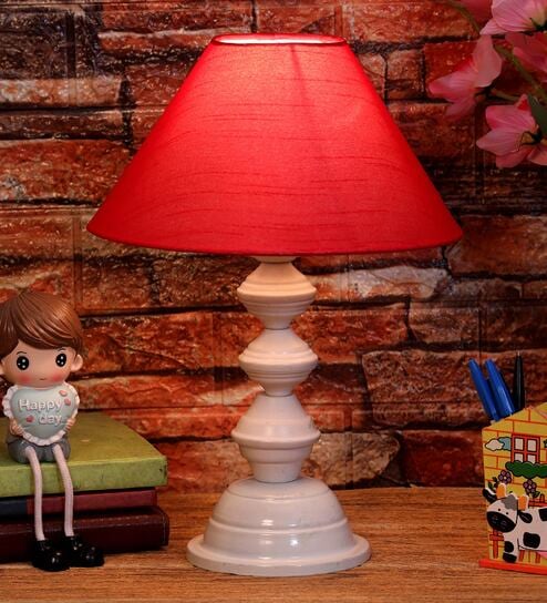 Red Shade Table Lamp With Metal Base By Foziq