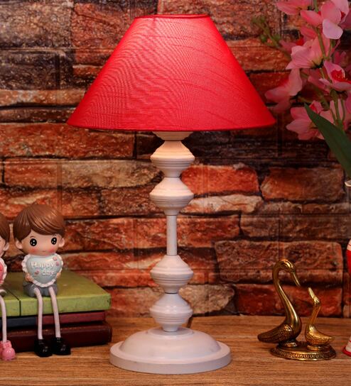 Red Shade Table Lamp With Metal Base By Foziq
