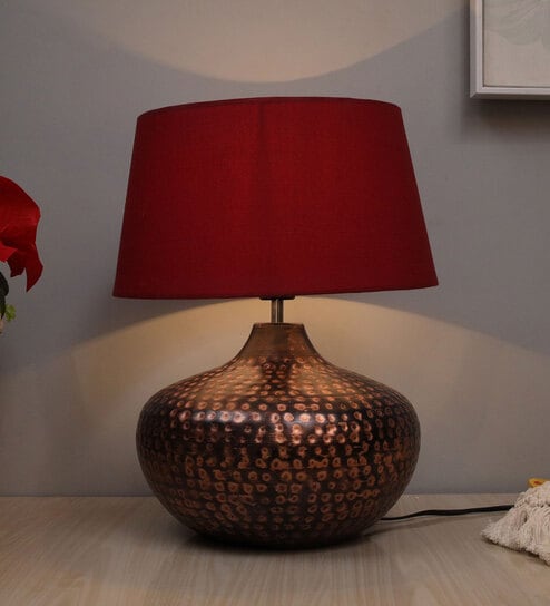 Red Shade Table Lamp With Metal Base