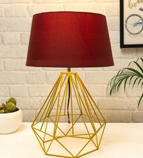 Red Shade Table Lamp With Metal Base