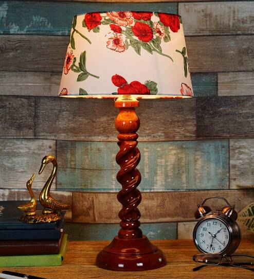 Vicenza Red Fabric Shade Night Lamp With Wood Base By BrightDaisy