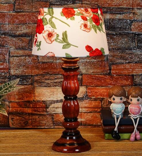 Manderley Red Fabric Shade Night Lamp With Wood Base By BrightDaisy