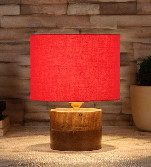 Red Shade Table Lamp With Wood Base By New Era