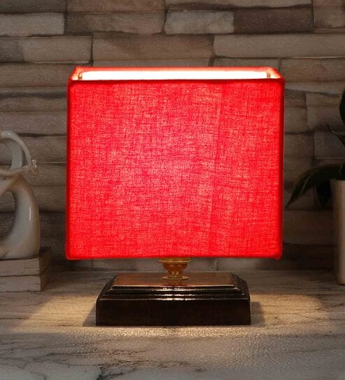 Red Shade Table Lamp With Wood Base By New Era