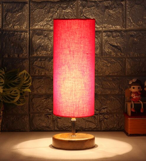 Brescia Red Cottan Fabric Shade Table Lamp With Wood Base by New Era