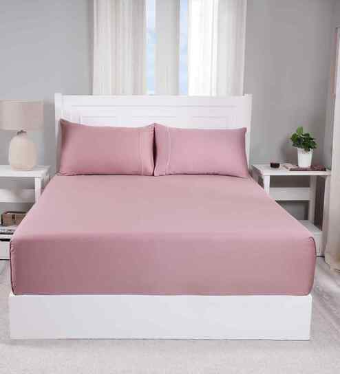 Red Solid 300 TC Cotton Double Bed Sheet with 2 Pillow Covers 24 Collection