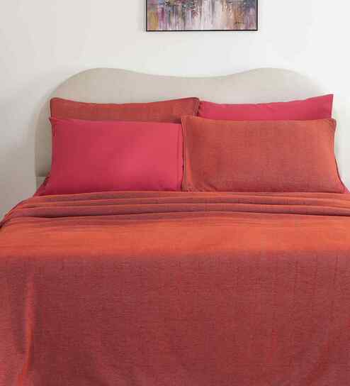 Red Solid TC 325 Cotton Polyester Single Bed Bedcover