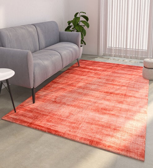 Red Solid Viscose 5 ft X 8 ft Hand Woven Rectangle Carpet