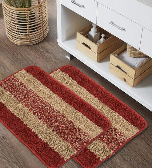 Red Stripe Microfibre 14x20 Inches AntiSkid Door Mats (Pack of 2)