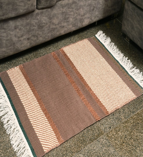 Red Stripes Wool And Polyester Hand Woven Carpet