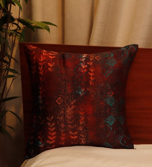 Red Traditional Fabric 16 x 16 Inches Cushion Cover by Zeba