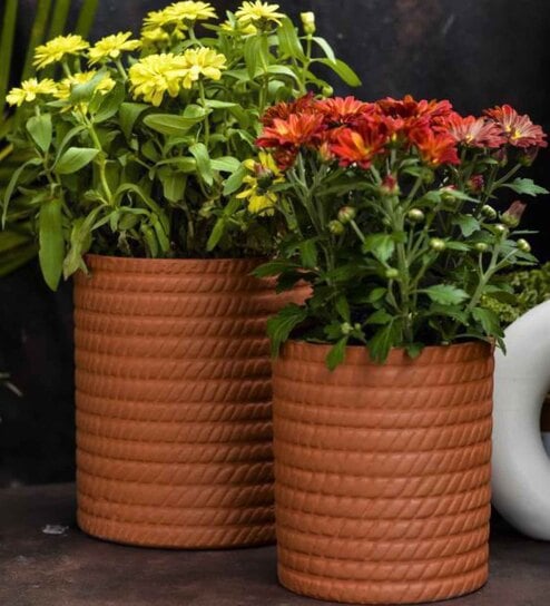 Red Terracotta Zig-Zag Planter Set