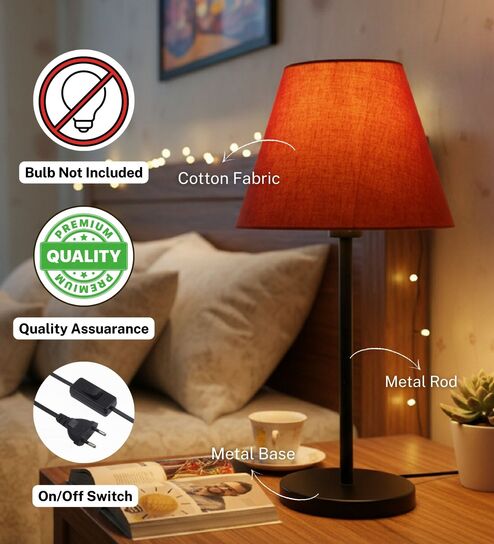 Red Texture Fabric Shade Table Lamp, Modern Bedside & Desk Lamp with Metal Base for Bedroom, Living Room & Home Decor-image-19