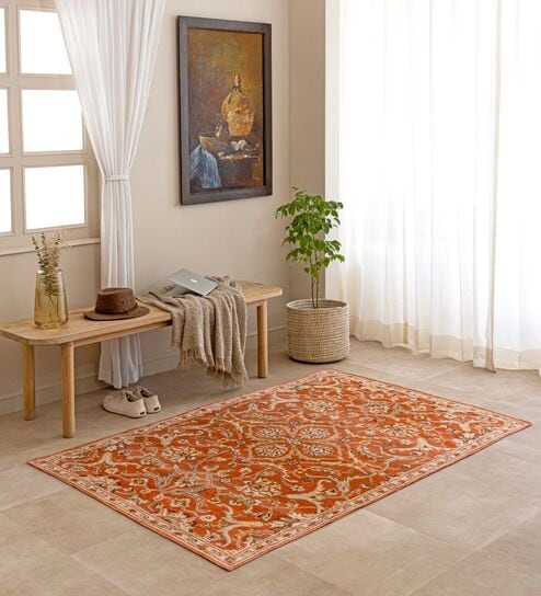 Red Traditional Hand Woven 6 Ft X 4 Ft  Dhurrie